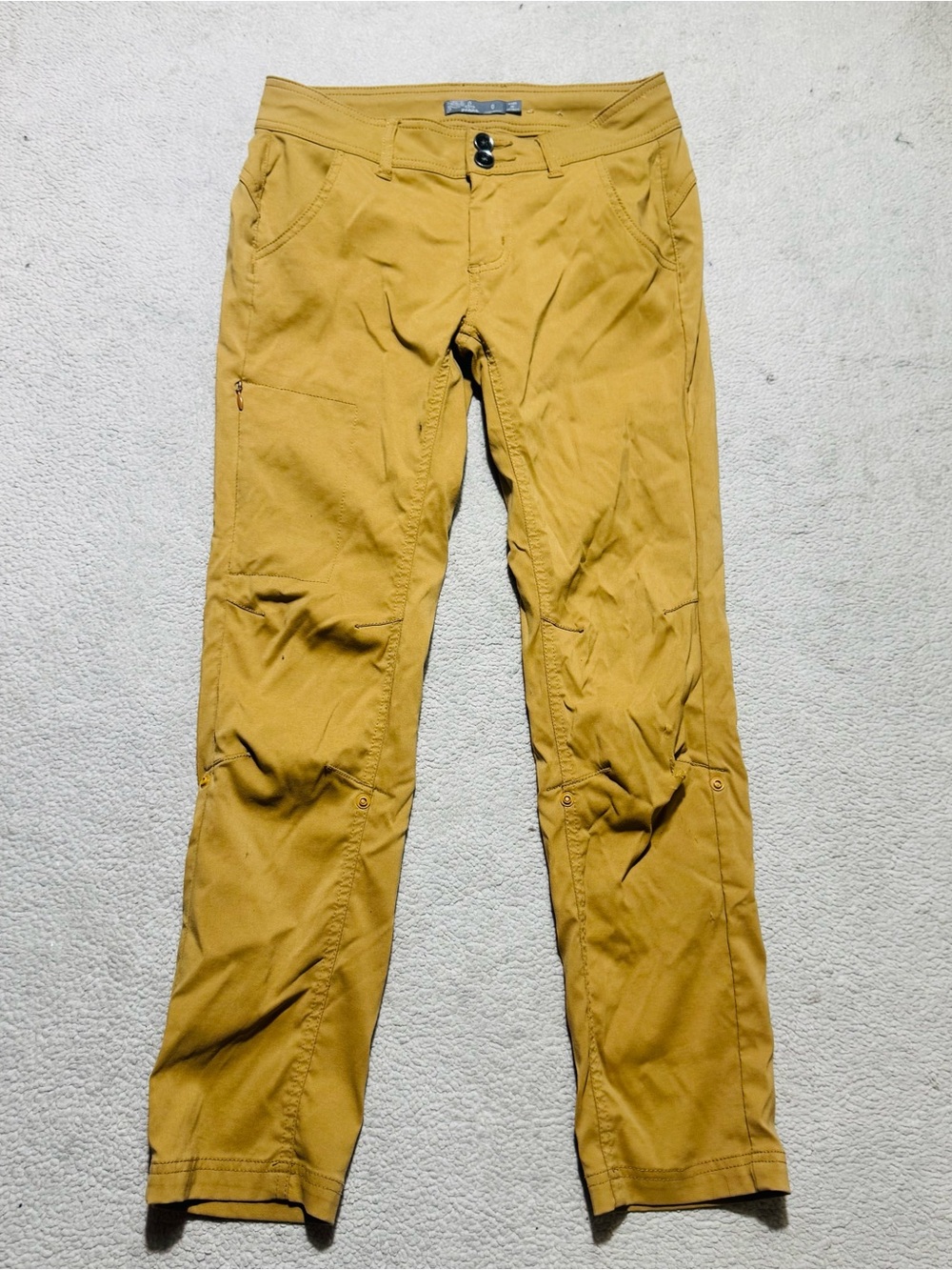 Prana Pants Womens 0 Short Inseam Straight Earthbound Tan Zip Pocket Nylon